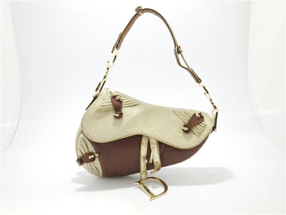 Christian Dior Saddle Bag Calfskin Brown Ivory White